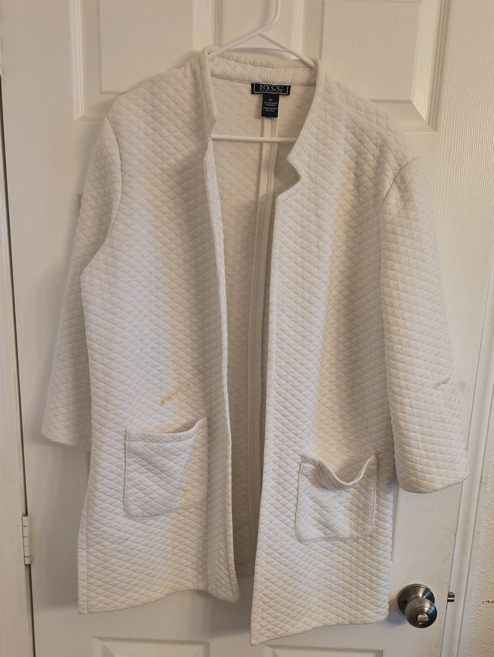New York & Company White Quilted Open-Front Blazer Jacket